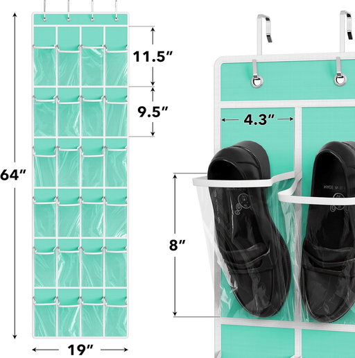 24-Pocket Over-Door Shoe Organizer — Turquoise