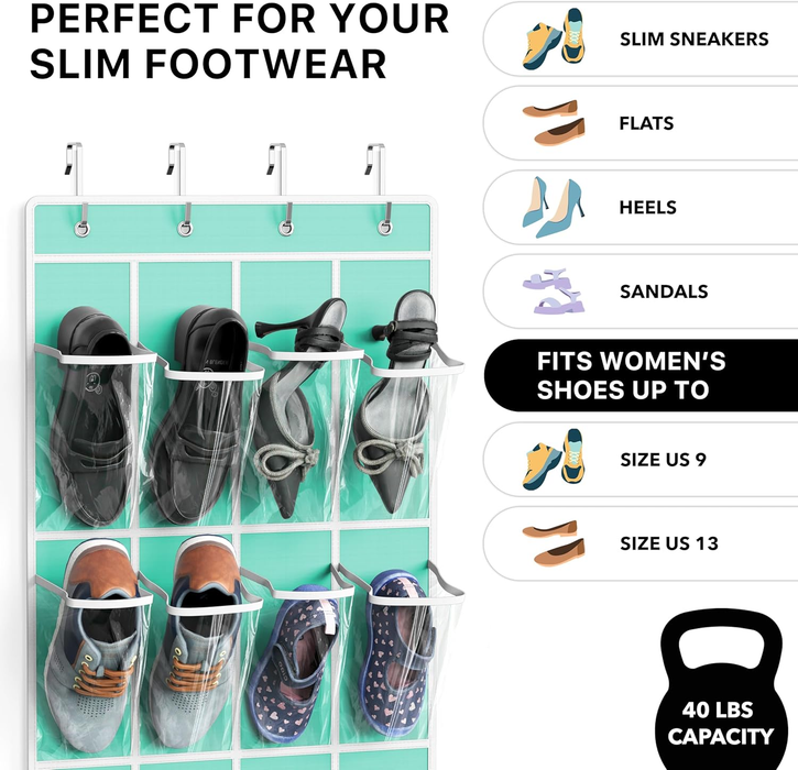 24-Pocket Over-Door Shoe Organizer — Turquoise