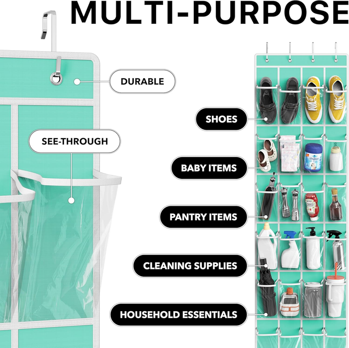 24-Pocket Over-Door Shoe Organizer — Turquoise