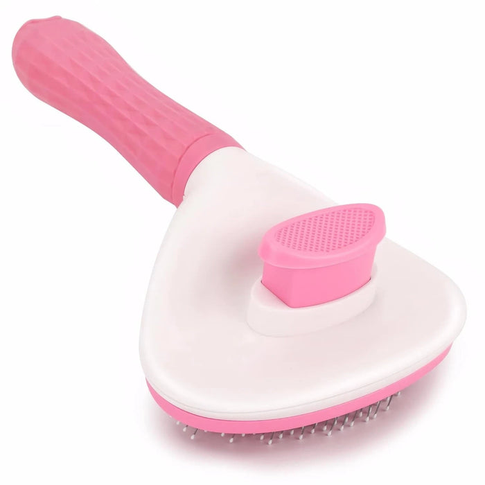 Two pink self-cleaning slicker brushes for pets