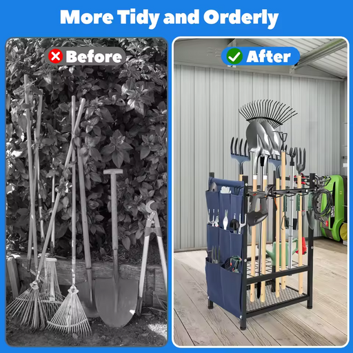 Garden Tool Organizer Rack with Storage Bag