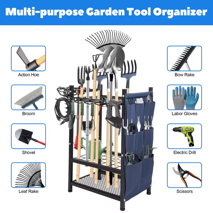 Garden Tool Organizer Rack with Storage Bag