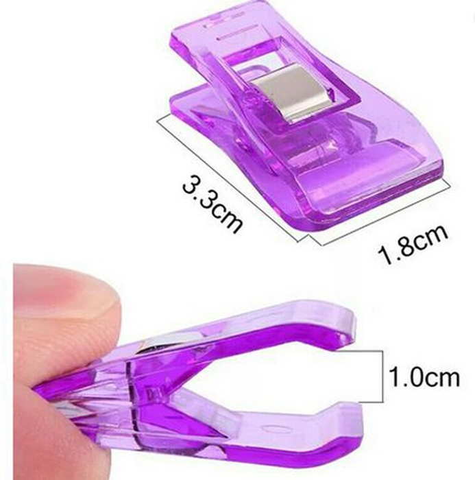 Clear assorted-color sewing clips with measurements
