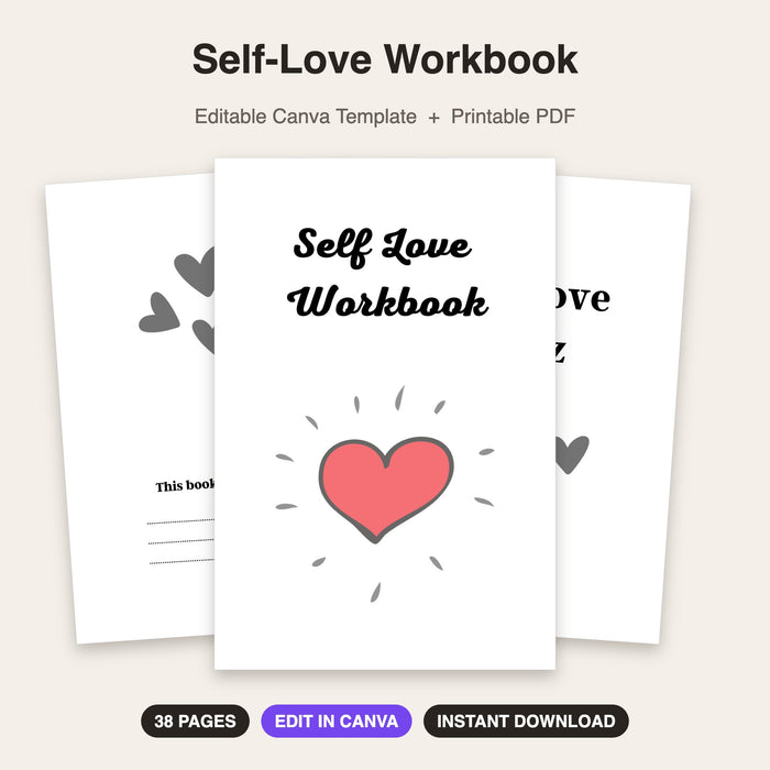 Self-Love Workbook | Editable Canva Template & Printable PDF