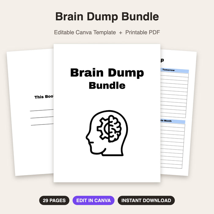 Brain Dump Bundle | Editable Canva Template & Printable PDF
