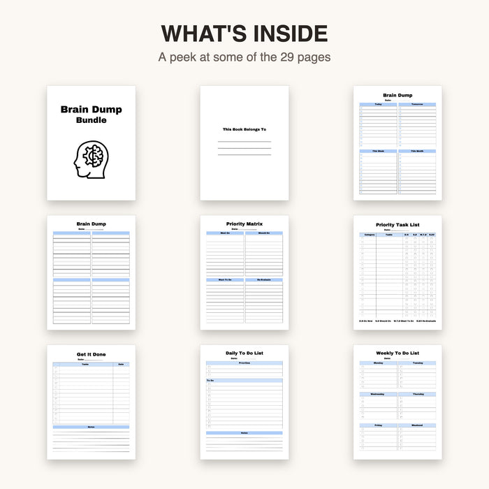 Brain Dump Bundle | Editable Canva Template & Printable PDF