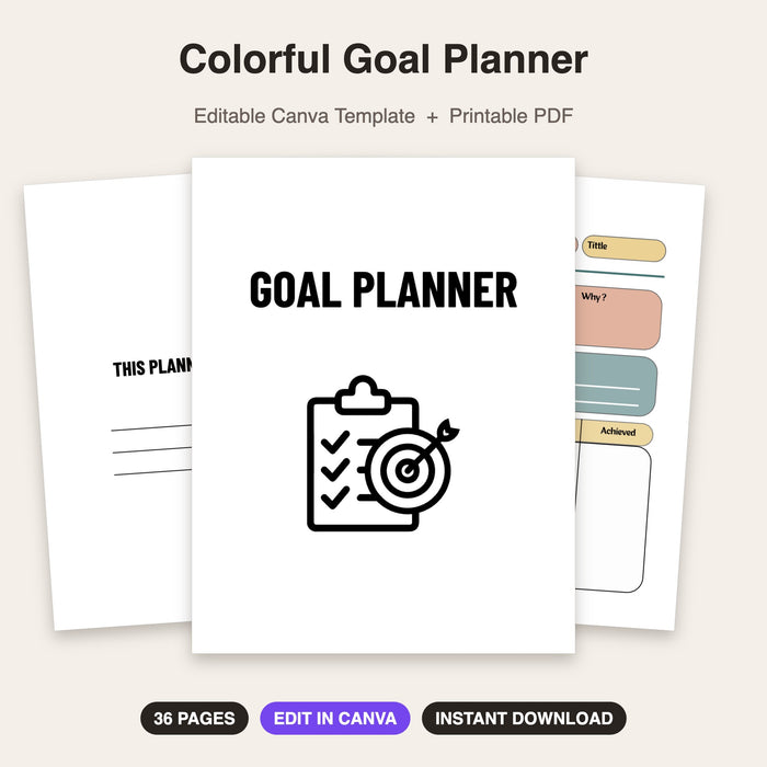 Colorful Goal Planner | Editable Canva Template & Printable PDF