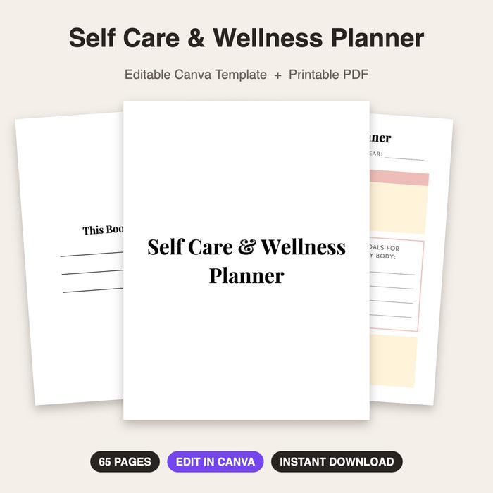 Self Care & Wellness Planner | Editable Canva Template & Printable PDF