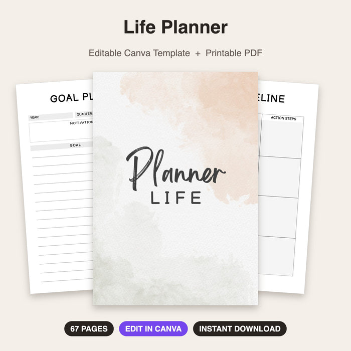 Life Planner | Editable Canva Template & Printable PDF