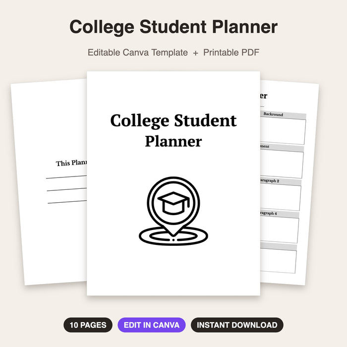 College Student Planner | Editable Canva Template & Printable PDF