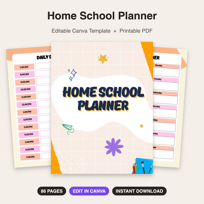 Home School Planner | Editable Canva Template & Printable PDF