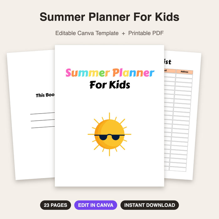 Summer Planner For Kids | Editable Canva Template & Printable PDF