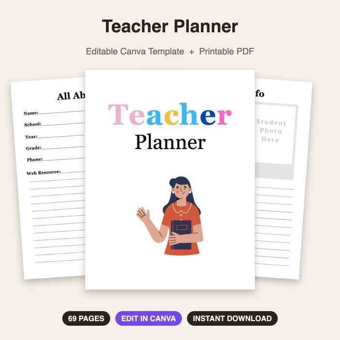 Teacher Planner | Editable Canva Template & Printable PDF