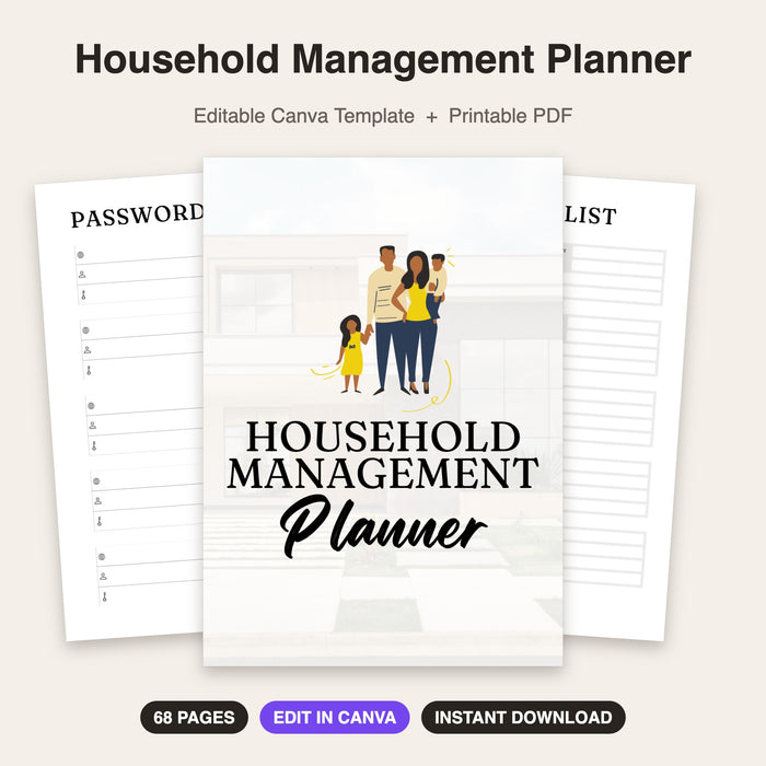 Household Management Planner | Editable Canva Template & Printable PDF