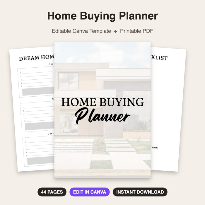 Home Buying Planner | Editable Canva Template & Printable PDF