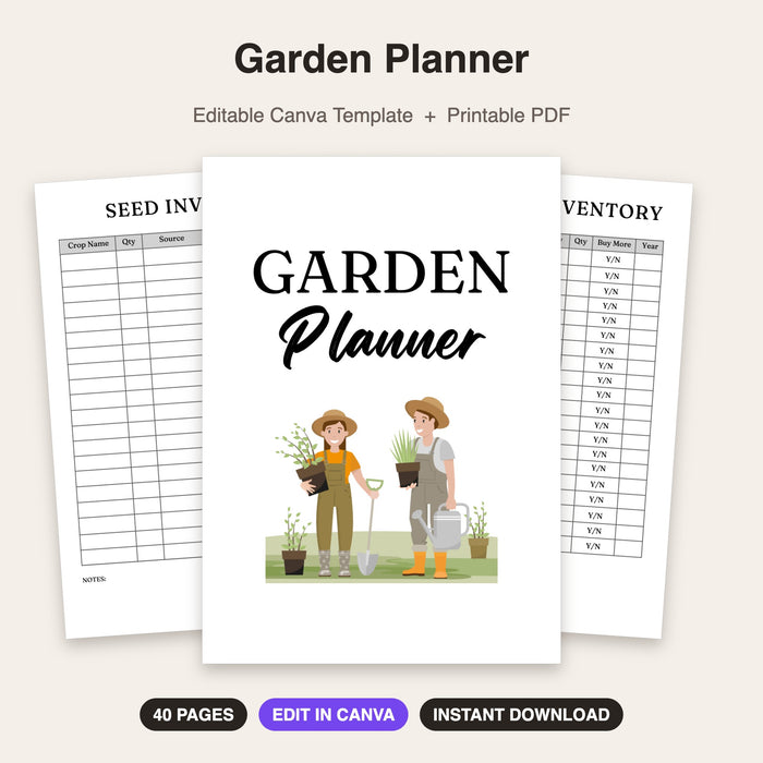 Garden Planner | Editable Canva Template & Printable PDF