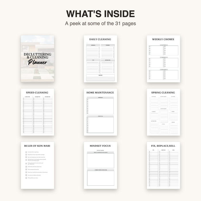 Decluttering and Cleaning Planner | Editable Canva Template & Printable PDF