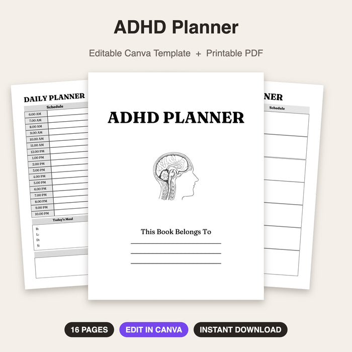 ADHD Planner | Editable Canva Template & Printable PDF