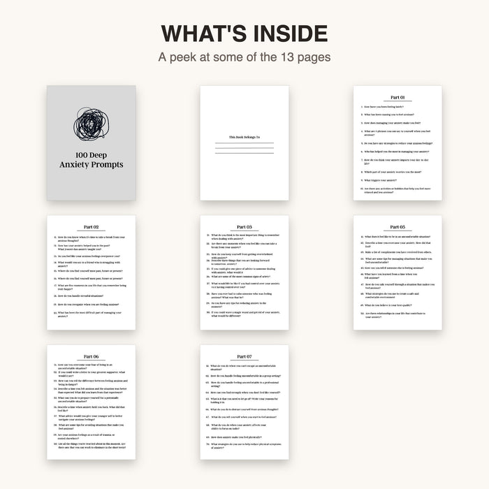 100 Deep Anxiety Prompts | Editable Canva Template & Printable PDF