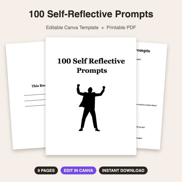 100 Self-Reflective Prompts | Editable Canva Template & Printable PDF