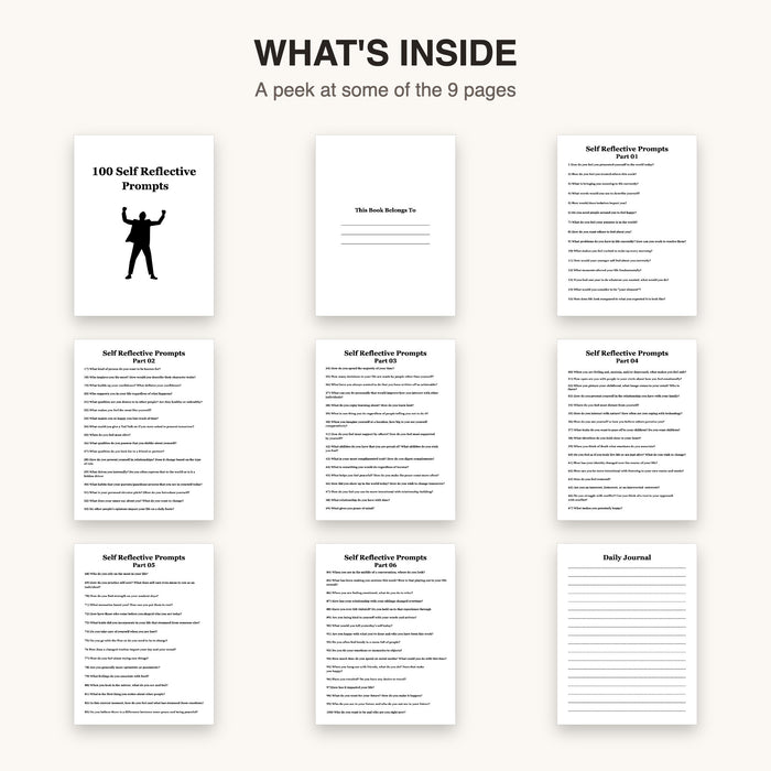 100 Self-Reflective Prompts | Editable Canva Template & Printable PDF