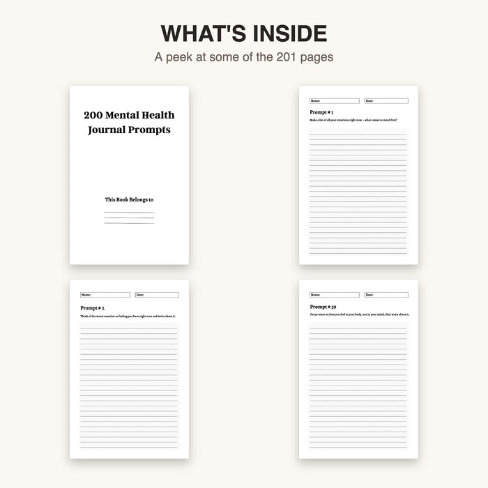200 Mental Health Journal Prompts | Editable Canva Template & Printable PDF