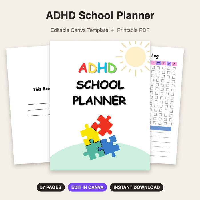 ADHD School Planner | Editable Canva Template & Printable PDF