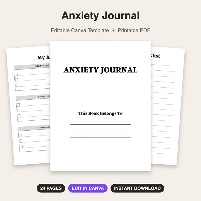 Anxiety Journal | Editable Canva Template & Printable PDF