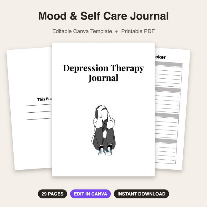 Mood & Self Care Journal | Editable Canva Template & Printable PDF