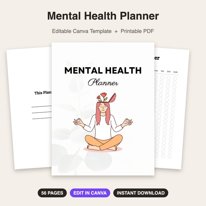 Mental Health Planner | Editable Canva Template & Printable PDF