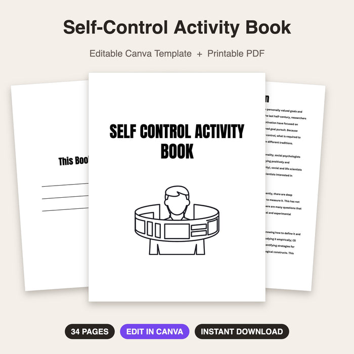 Self-Control Activity Book | Editable Canva Template & Printable PDF