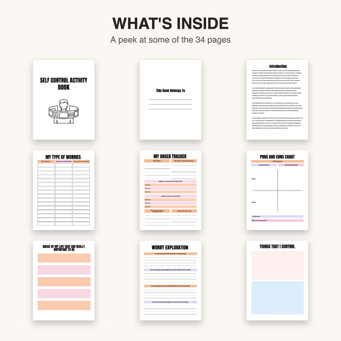 Self-Control Activity Book | Editable Canva Template & Printable PDF