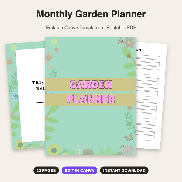 Monthly Garden Planner | Editable Canva Template & Printable PDF