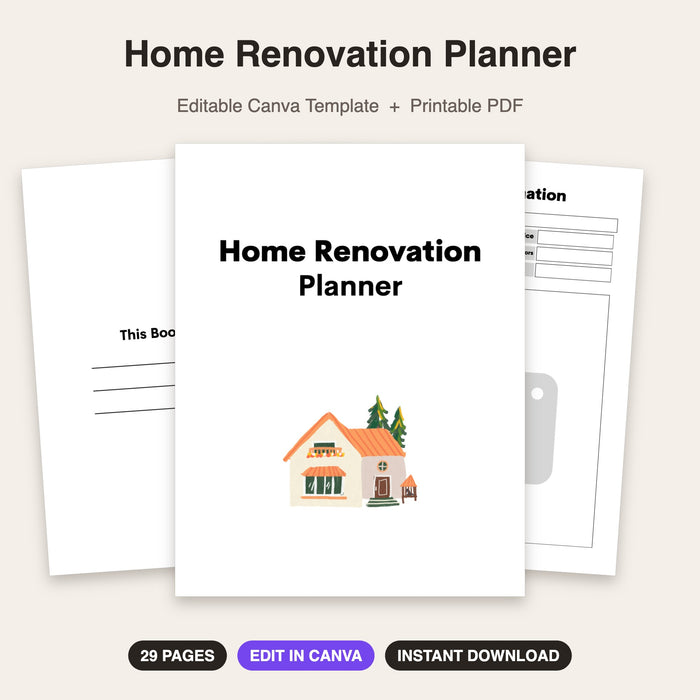 Home Renovation Planner | Editable Canva Template & Printable PDF