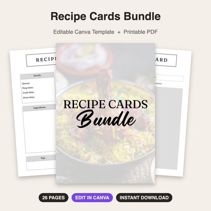 Recipe Cards Bundle | Editable Canva Template & Printable PDF