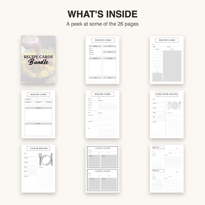Recipe Cards Bundle | Editable Canva Template & Printable PDF