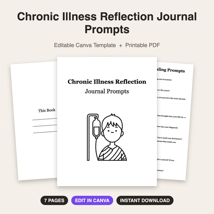 Chronic Illness Reflection Journal Prompts | Editable Canva Template & Printable PDF