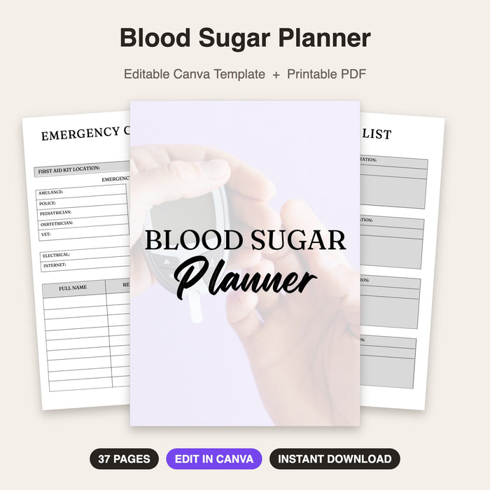 Blood Sugar Planner | Editable Canva Template & Printable PDF