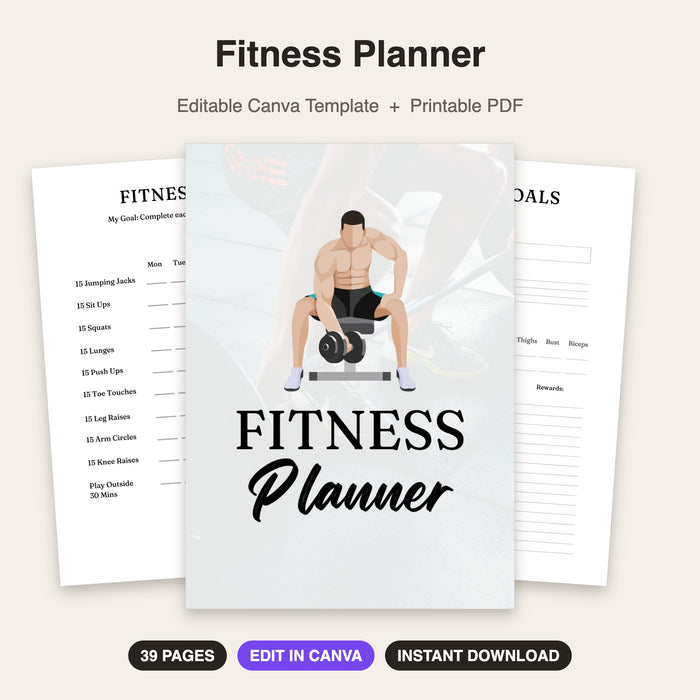 Fitness Planner | Editable Canva Template & Printable PDF