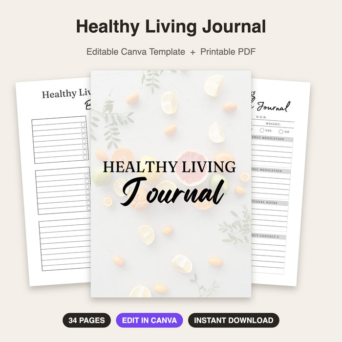 Healthy Living Journal | Editable Canva Template & Printable PDF