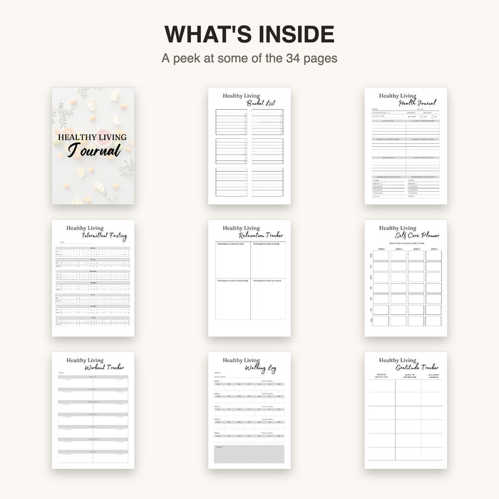 Healthy Living Journal | Editable Canva Template & Printable PDF