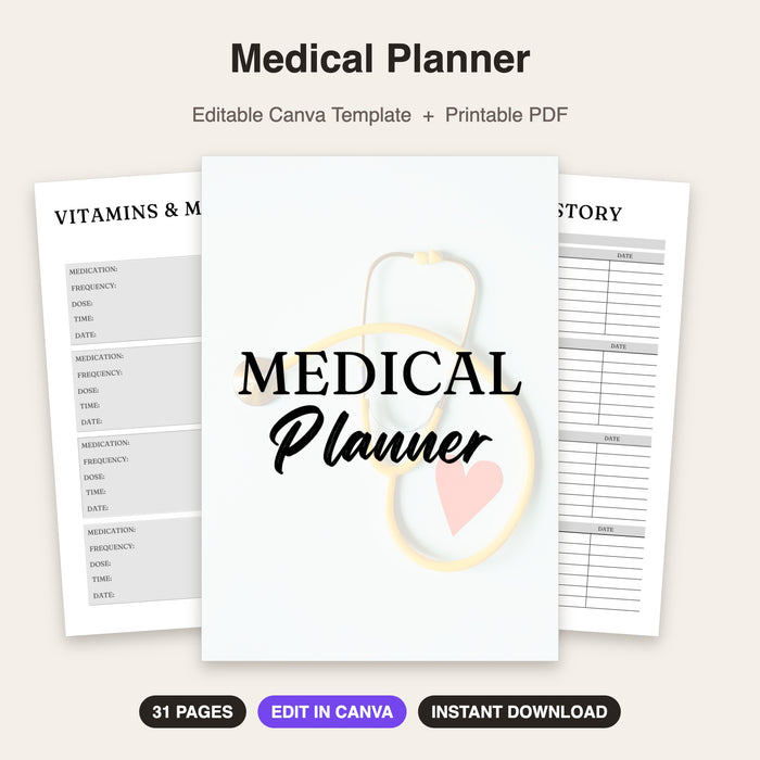 Medical Planner | Editable Canva Template & Printable PDF