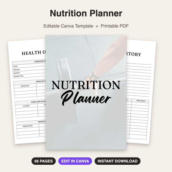Nutrition Planner | Editable Canva Template & Printable PDF