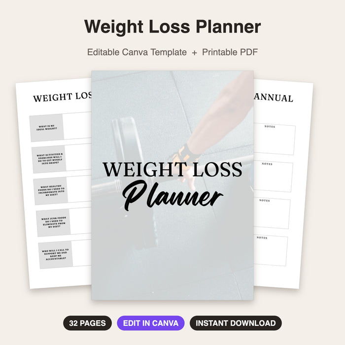 Weight Loss Planner | Editable Canva Template & Printable PDF