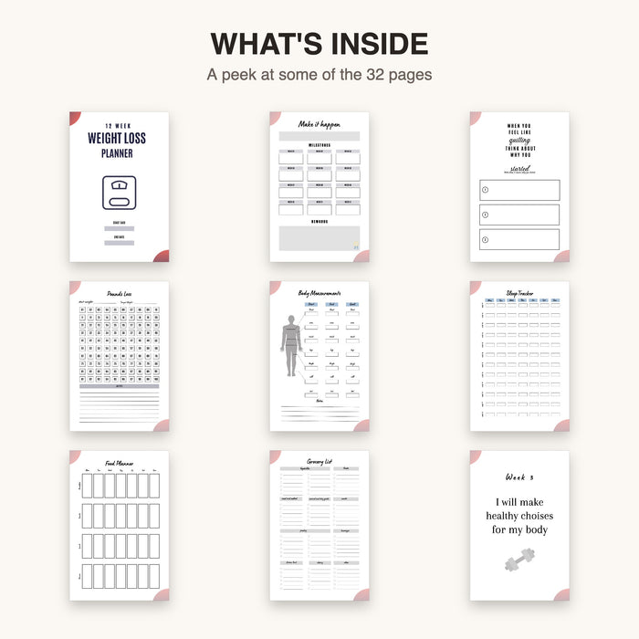 12 Week Weight Loss Planner | Editable Canva Template & Printable PDF