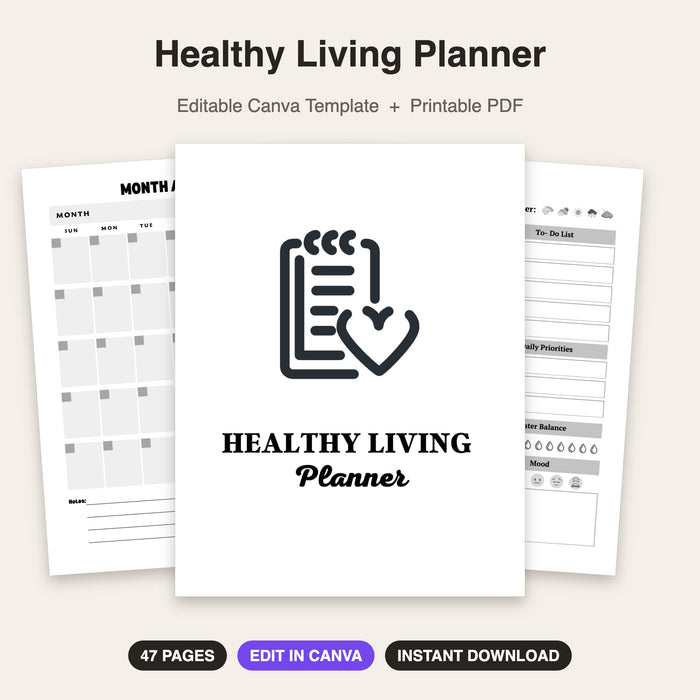 Healthy Living Planner | Editable Canva Template & Printable PDF