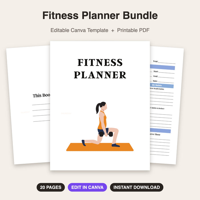 Fitness Planner Bundle | Editable Canva Template & Printable PDF
