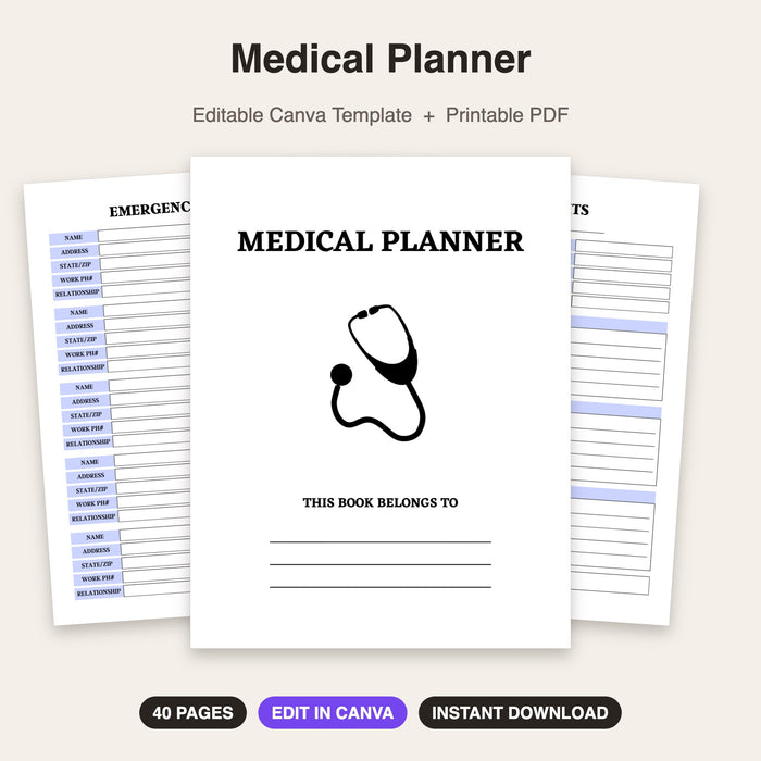 Medical Planner (Style 2) | Editable Canva Template & Printable PDF