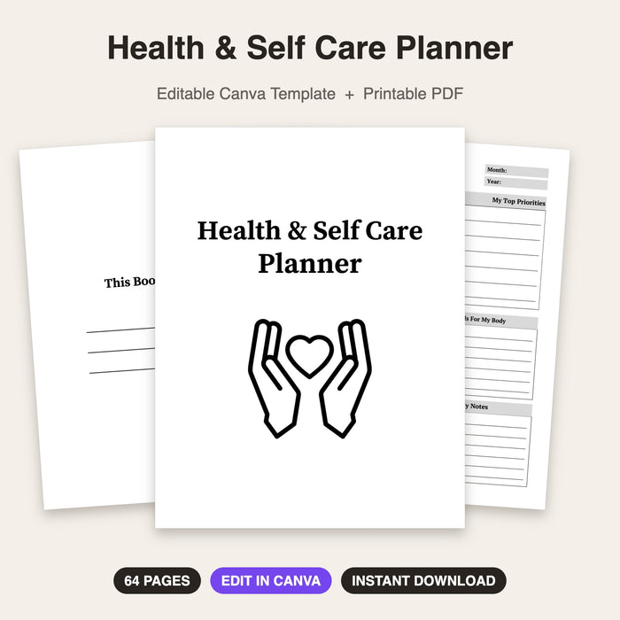 Health & Self Care Planner | Editable Canva Template & Printable PDF