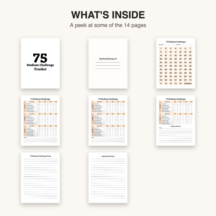 75 Medium Challenge Tracker | Editable Canva Template & Printable PDF